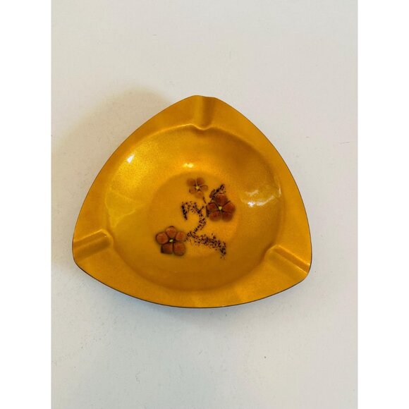 Vtg Enamel on Copper Ashtray by Bovano of Cheshire Conn, Mid Century Floral Dish - Picture 3 of 8